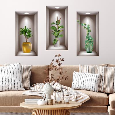 Wall Art Stickers Simulation 3D Three-Dimensional Potted Green Plants Flowers Home Living Room Study Decorations Wallpapers