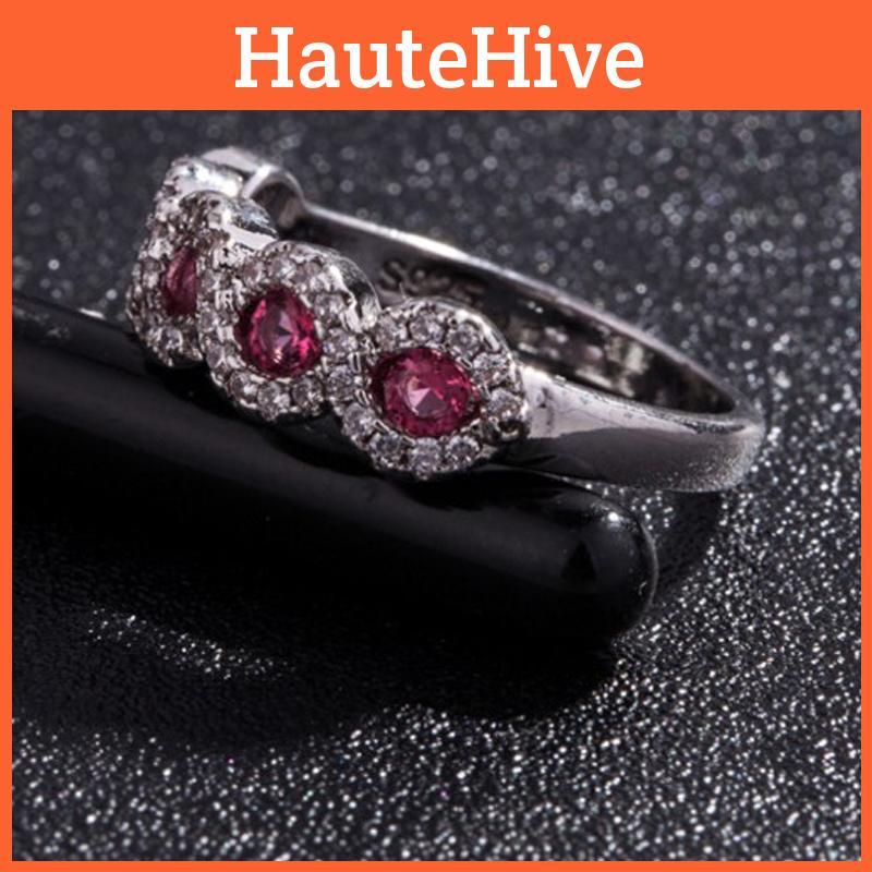 Stunning Ruby Right Hand Ring Silver Eternal Bridal Band For Women