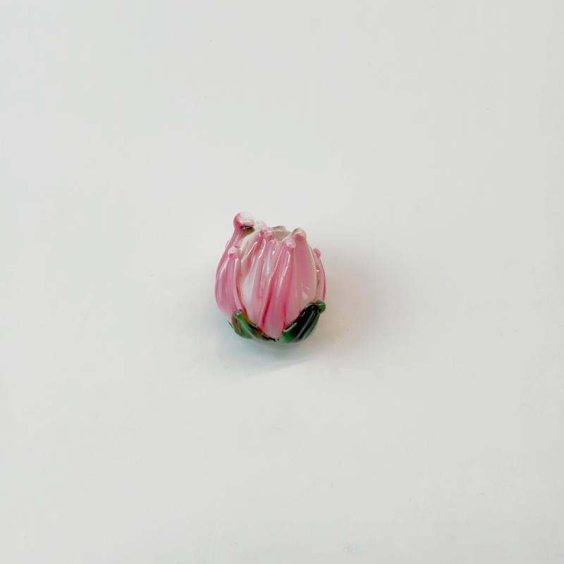 2Pcs Hand Painted Lampwork Glass Flower Bud Beads Vintage Tulip Loose Beads For Diy Bracelet Necklace Phone Chain Jewelry Making