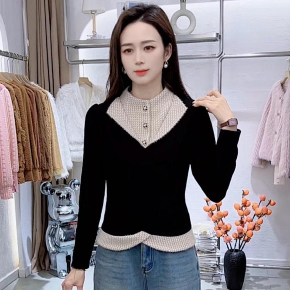 Women s Red French Two-Piece Base Layer Shirt - 2026 Autumn/Winter Stylish Slimming Top S (80-100 jin)