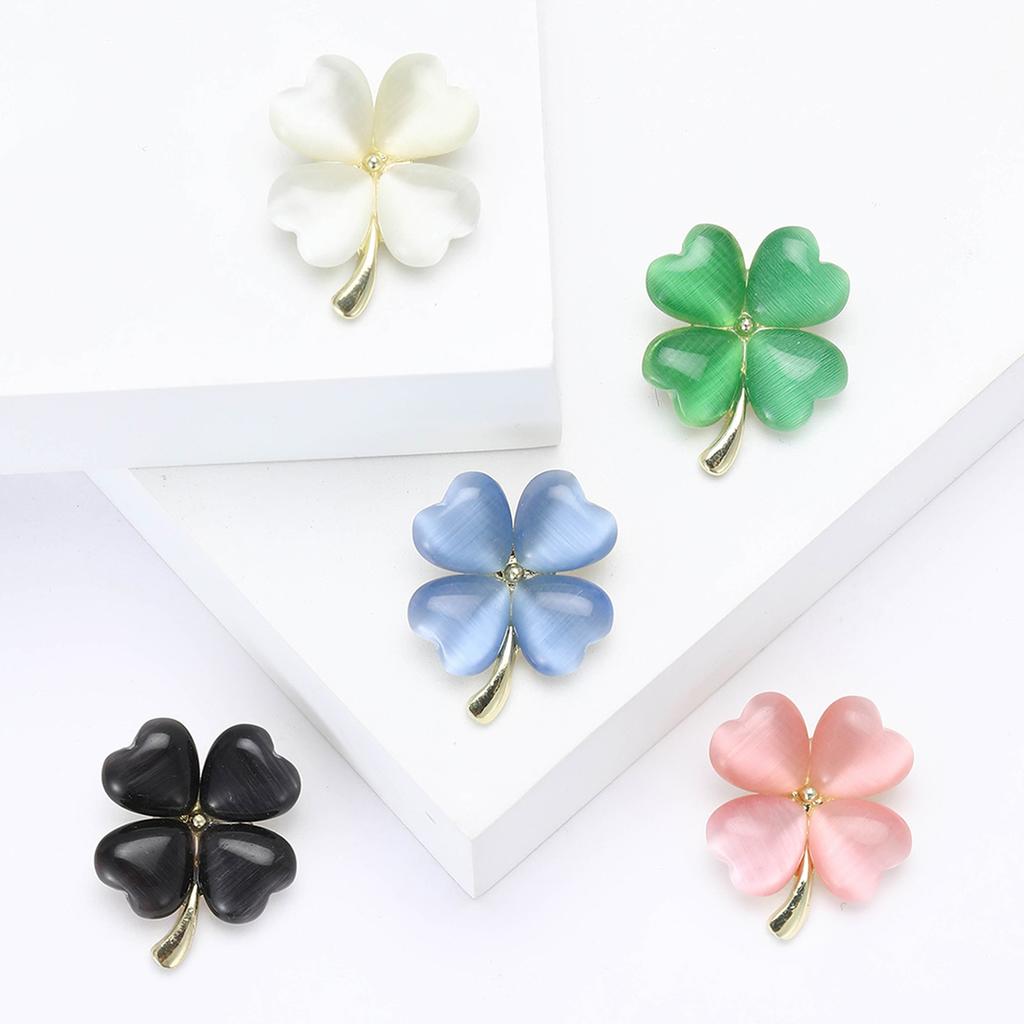 Enamel Four Clover Brooches for Women Unisex Rhinestone Botanical Pins Event Party Gifts Backpack Decoration Clothes Accessories