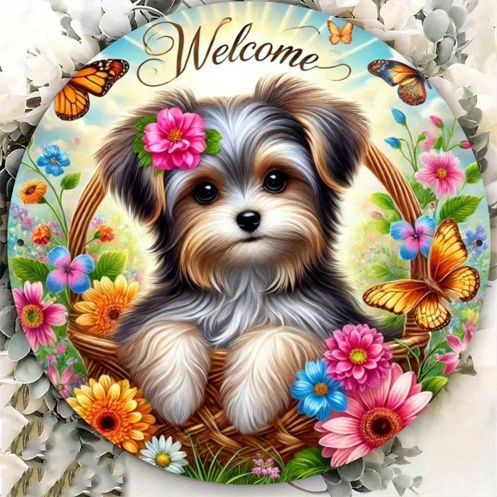 Yorkshire Terrier Metal Wall Art, Round Tin Sign 20cm for Bar Pub Decor