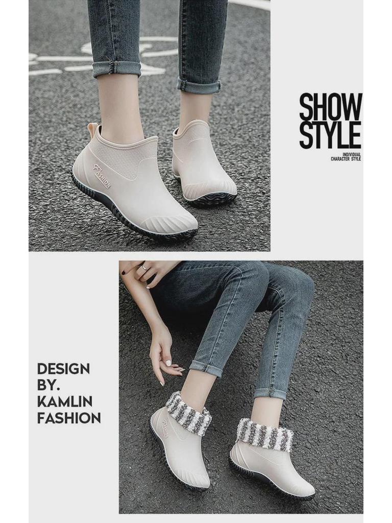 2025 Fashionable Waterproof Low-Top Women's Non-Slip Velvet Rain Boots