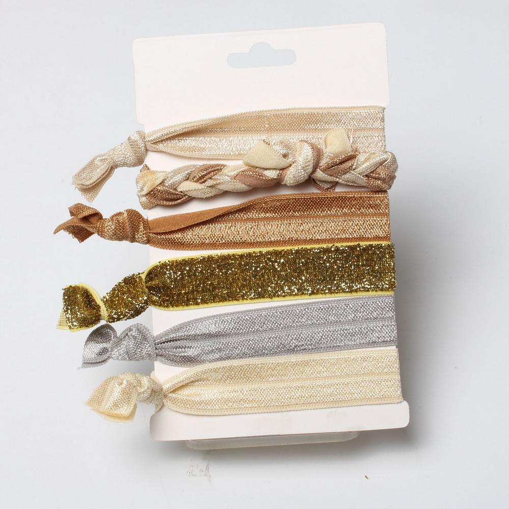 6PCS/pack Hair Tie Ponytail Holders Twist Yoga Ribbon Elastic Bands Hair Accessories Bracelet Elastic Metal Color Hair Bands