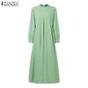 ZANZEA Womens Casual Round Neck Loose Long Sleeve Long Dress