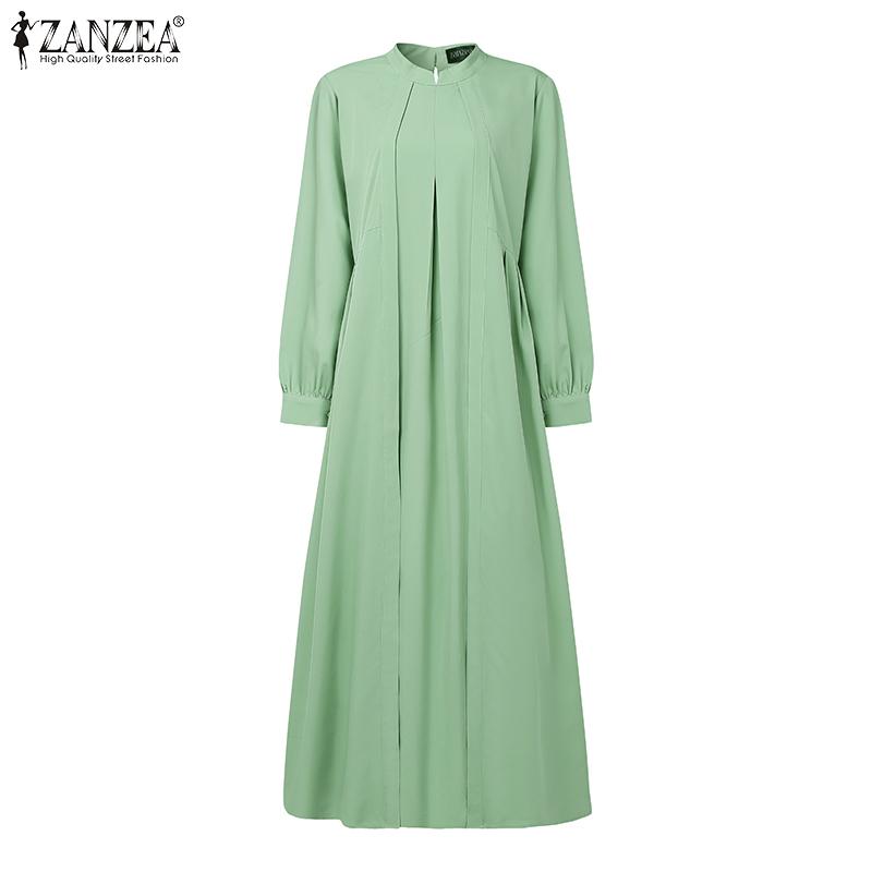 ZANZEA Womens Casual Round Neck Loose Long Sleeve Long Dress