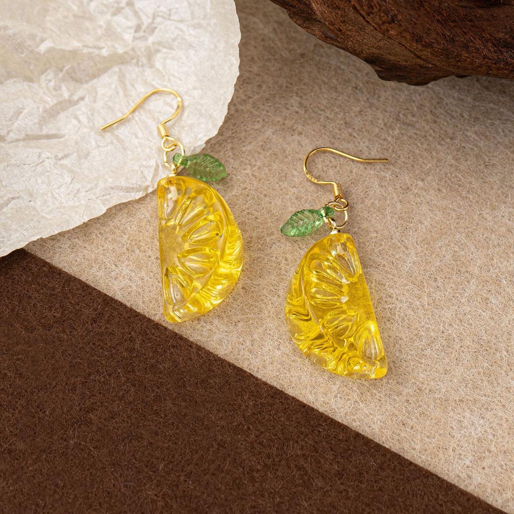 New Fashion Fruit Transparent Pearl Colored Lemon Earrings Y2k Women's Creative Jewelry