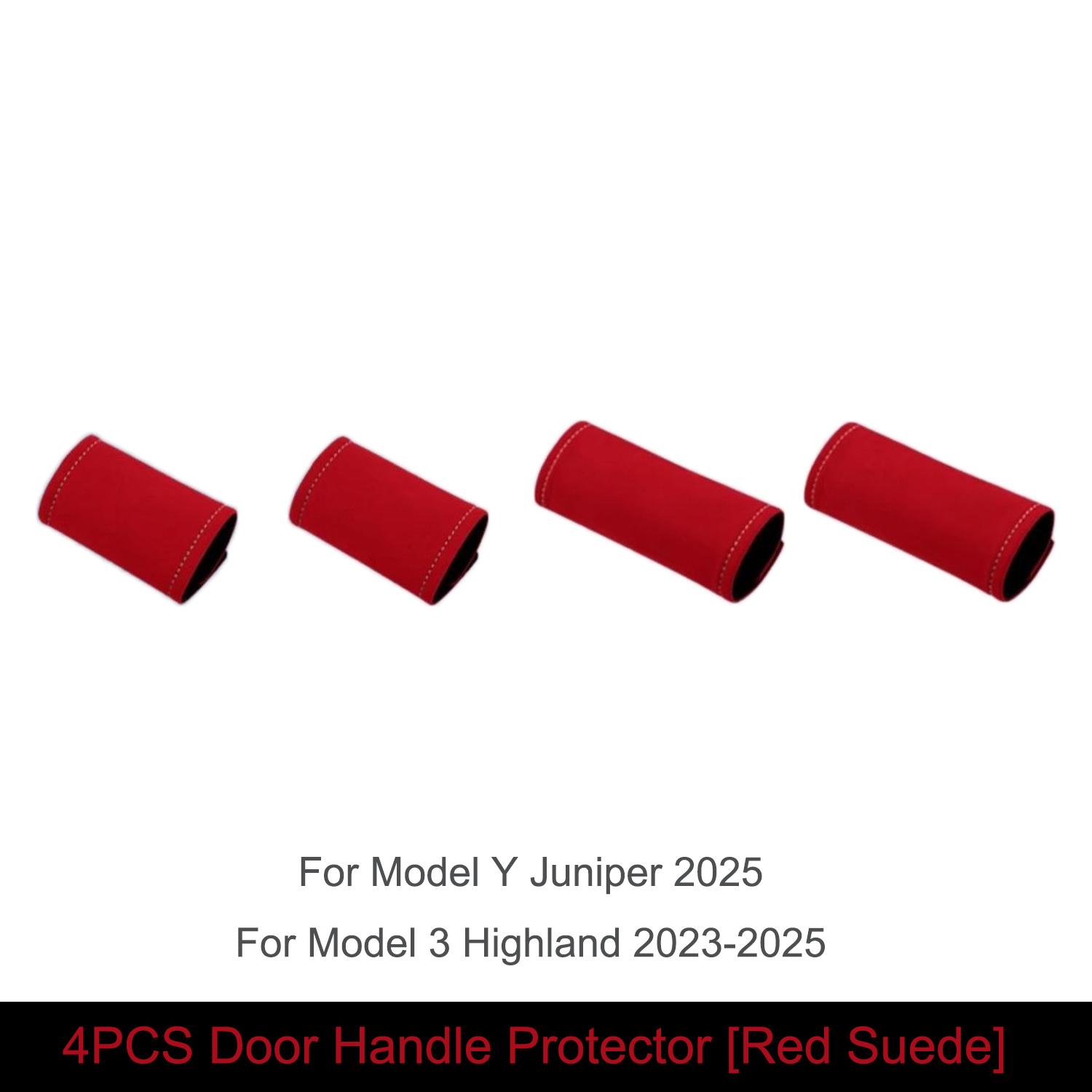 For Tesla Model Y Juniper 4PCS Car Door Inner Handle Protector Cover Suede Leather for Model 3/Y Door Handle Gloves Accessories For Y Juniper Red