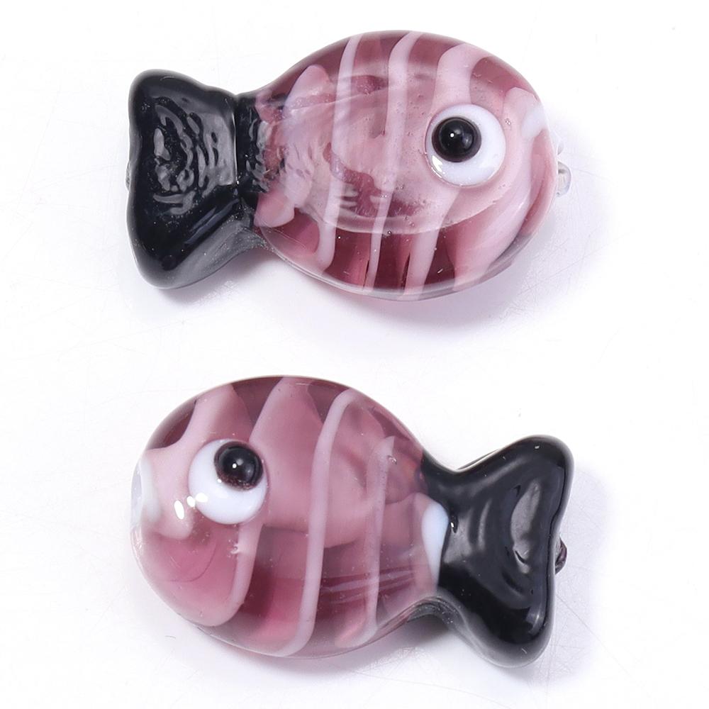 2pcs Fish Glass Beads 13X20mm Cute Colorful Stripe Lampwork Loose Spacer Beads For DIY Jewelry Making Bracelet Necklace Keychain
