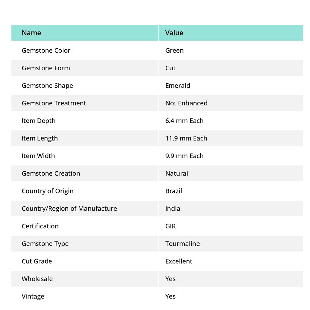 20 Ct Natural Tourmaline Green Emerald Shape Certifeid Loose Gemstones Pair A-2125