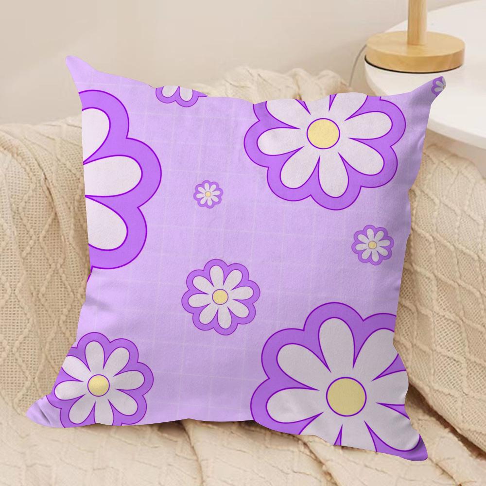Romantic DaisyPrint Spring Cushion Cover Silky Short Plush DoubleSided Printed Pillow Case for Sofa All Seasons Home Decor Gift