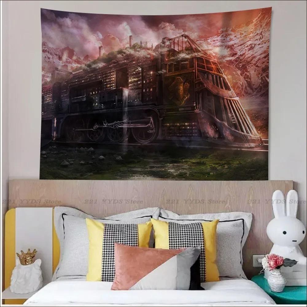 Office Living Room Tapestry Retro Steam Train Punk Style Hanging Cloth Home Wall Decoration Tapestry