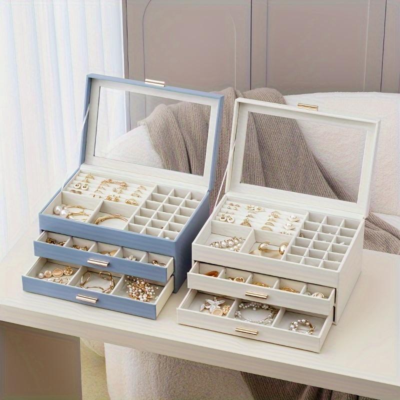 Luxury Faux Leather Jewelry Storage Box Organizer Large Capacity Double-Layer Drawer Necklaces Rings Earrings Storage Box Gift
