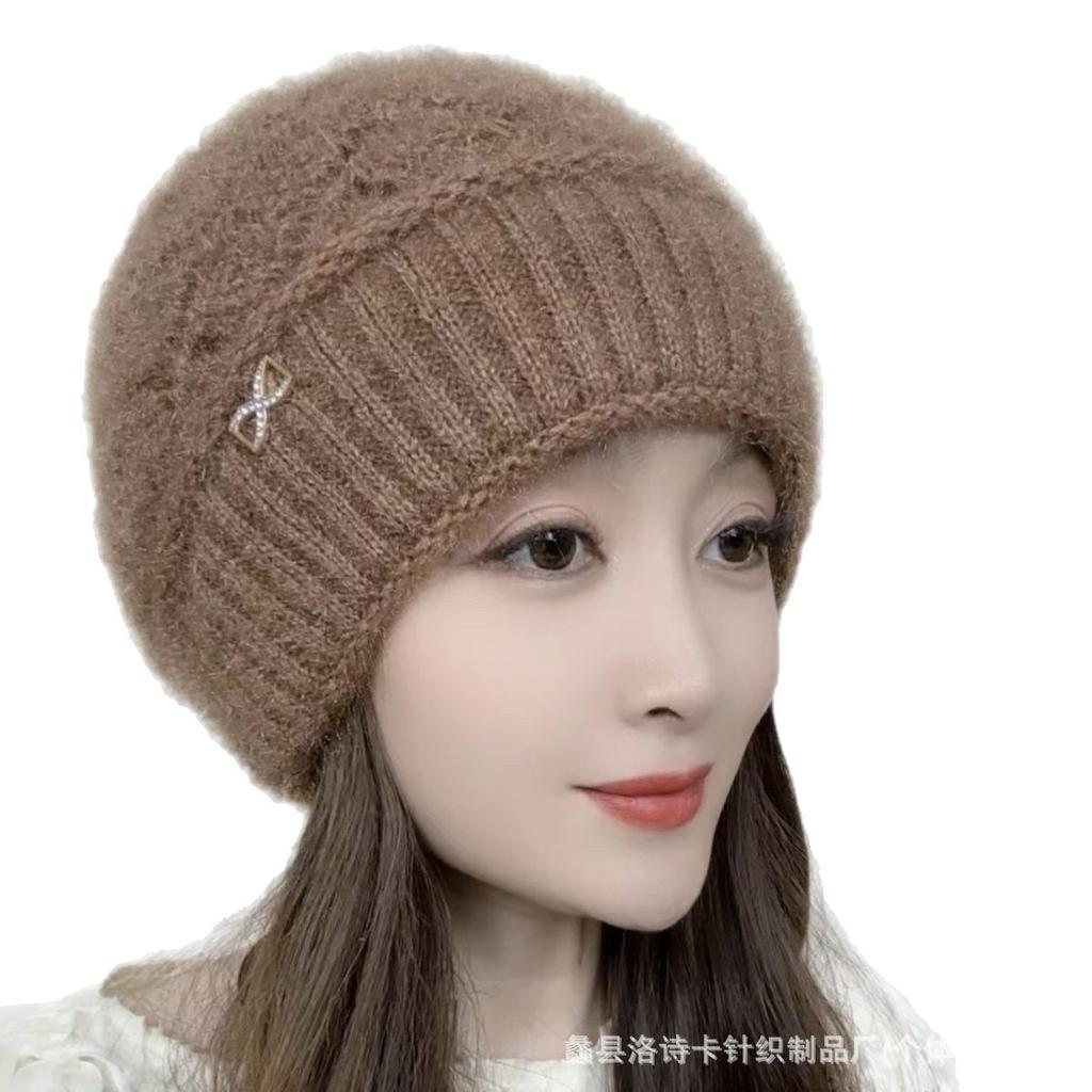 Big brim, warm in autumn and winter, rhinestone bag head, pineapple flower knitted wool hat, small face and tail, adult cold protection