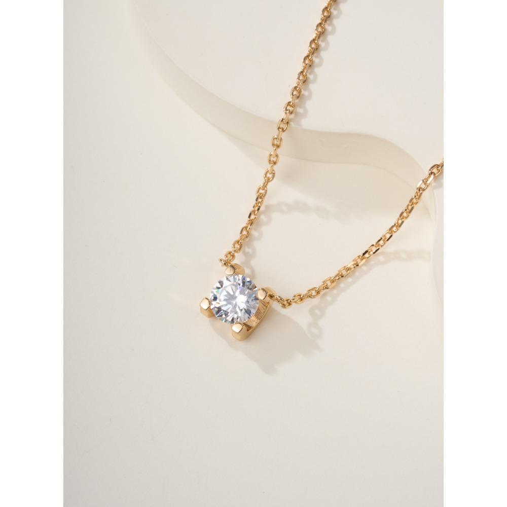 Bullhead 1CT Necklace Women's Light Luxury Simple Single Diamond Design Zircon Clavicle Chain