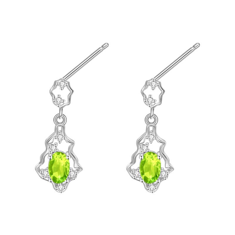 Natural Garnet Olivine S925 Sterling Silver Stud Earrings Women's New Chinese Hollow Colored Treasure Earrings Holiday Gift