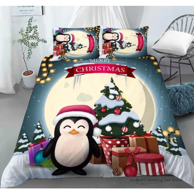 3D Digital Printing Christmas Three-Piece Set, Holiday Decoration Bedding Set