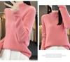 2024 Autumn/Winter Women's Pure Wool Half-High Collar Ribbed Sweater - Slim, Versatile, and Loose-Fitting Knit Top