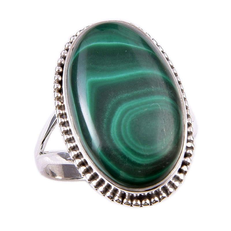 Natural Malachite Gemstone 925 Solid Sterling Silver Jewelry Ring Size 8 L4D09