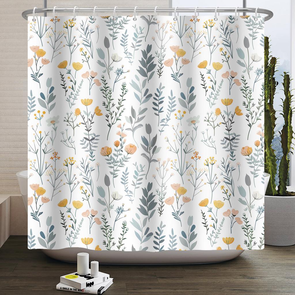 Fresh Flowers Print Shower Curtain Small Floral Home Bathroom Decoration Bath Curtains Waterproof Polyester Fabric With 12 Hooks