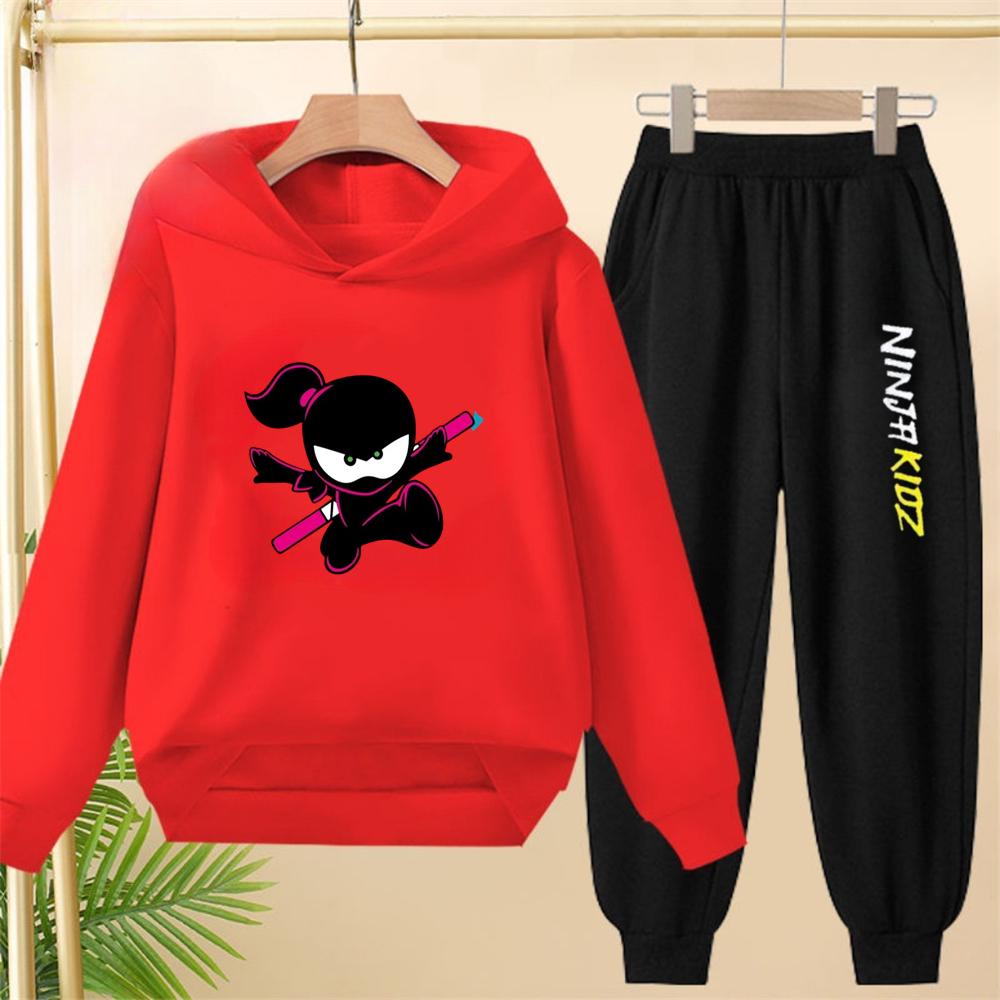 Children Hoodie Child Ninja Print 3-12 Years Old Boys Girls Toddler Coat Top+Pants Stylish Casual Black Sweatshirt Set