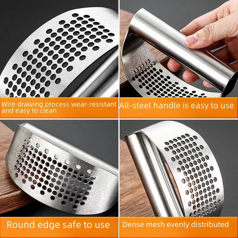 Stainless Steel Garlic Press and Peeler: Manual Household Garlic Pounder and Clip Tool