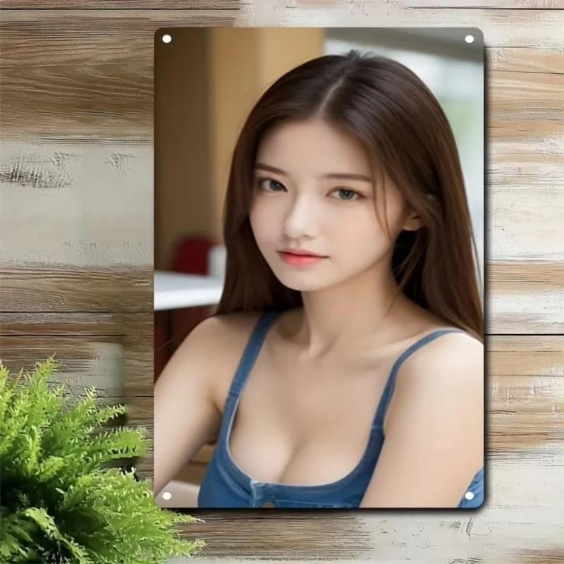 Metal Wall Art Woman Portrait Korean Beauty Poster Home Bar Cafe Decor