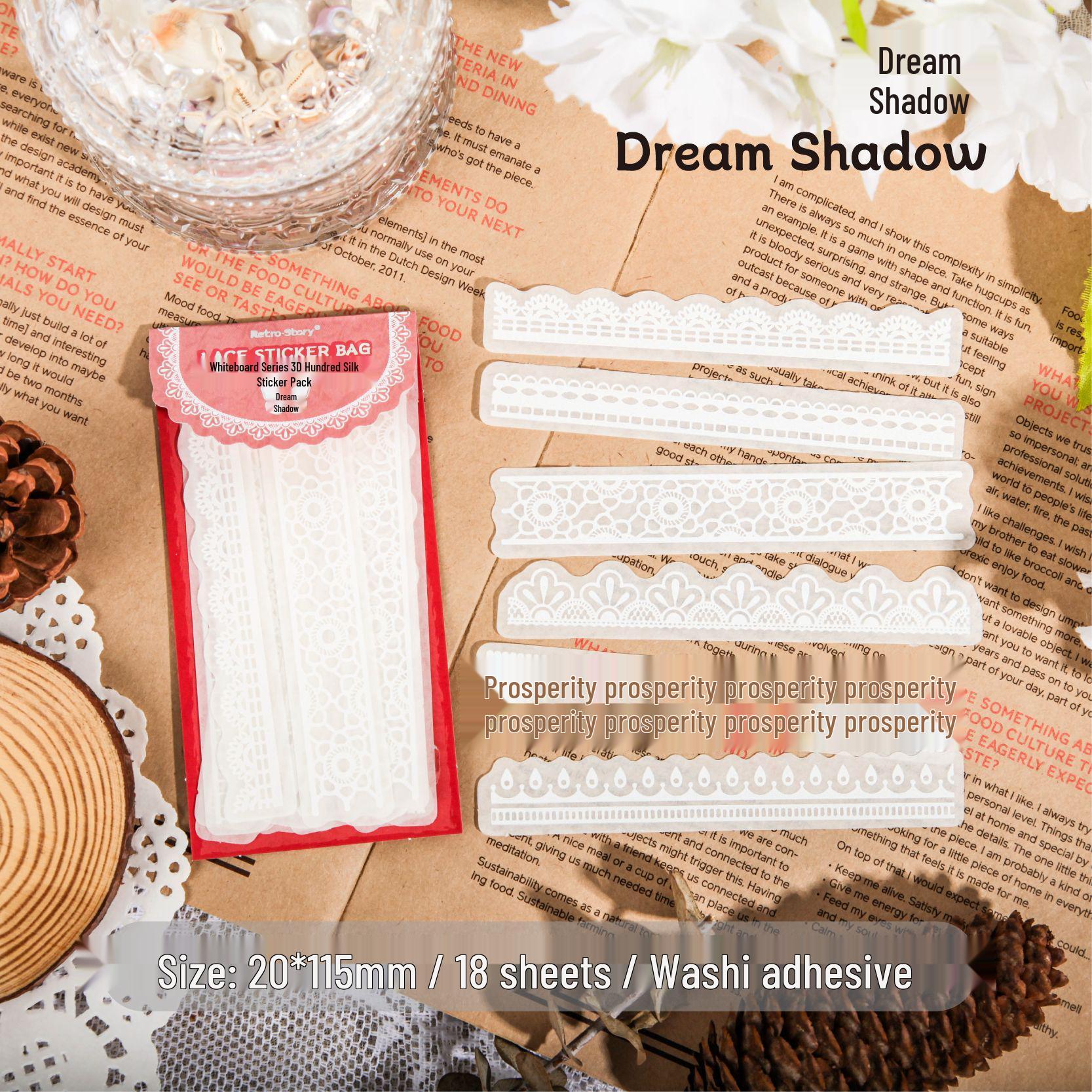 Retro Story 3D Sticker Pack: Lace Theme with White Gardenia - 18 Sheets, 4 Styles