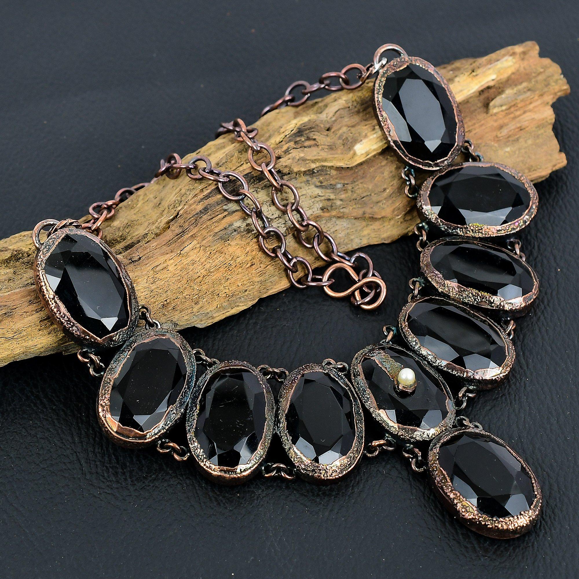 

Ожерелье из черной шпинели, Ожерелье, гальванизированное медью, Украшения из драгоценных камней ручной работы, Подарки для жены, Абсолютно новое ожерелье