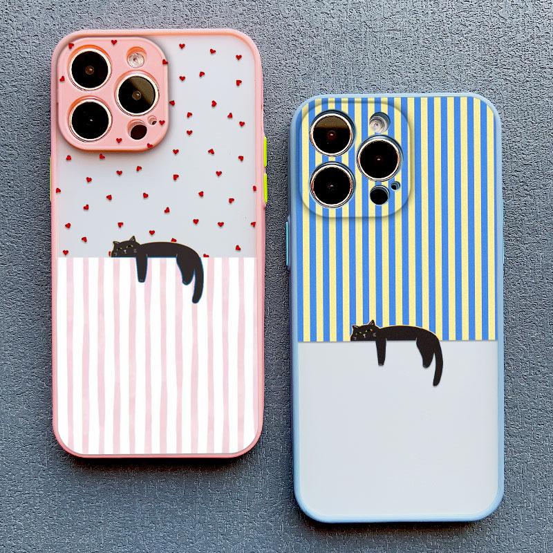 Lovely Pattern Striped Cartoon Cat Phone Case For iPhone 13 Mini 12 11 Pro Max 17 16 15 14 Pro Max Plus XR XS X 16 Plus Covers