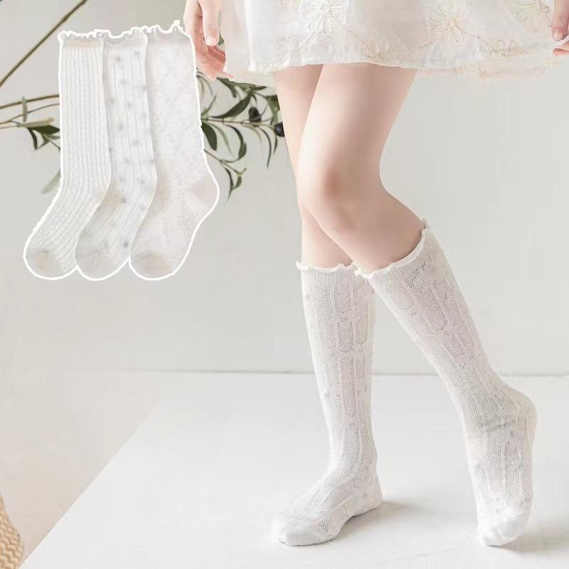 Koreańskie skarpetki dla dzieci dla dziewczynek, śliczne, białe, siateczkowe, oddychające, szkolne, mundurkowe, pończochy, księżniczka, wysokie, długie skarpetki