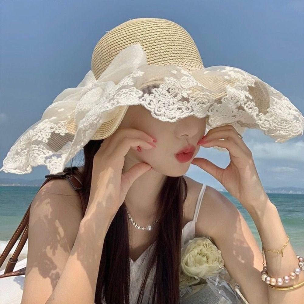 UV Protection Butterfly Knot Straw Hat Straw Sun Protection Hat New Sunshade Hat  Outdoor