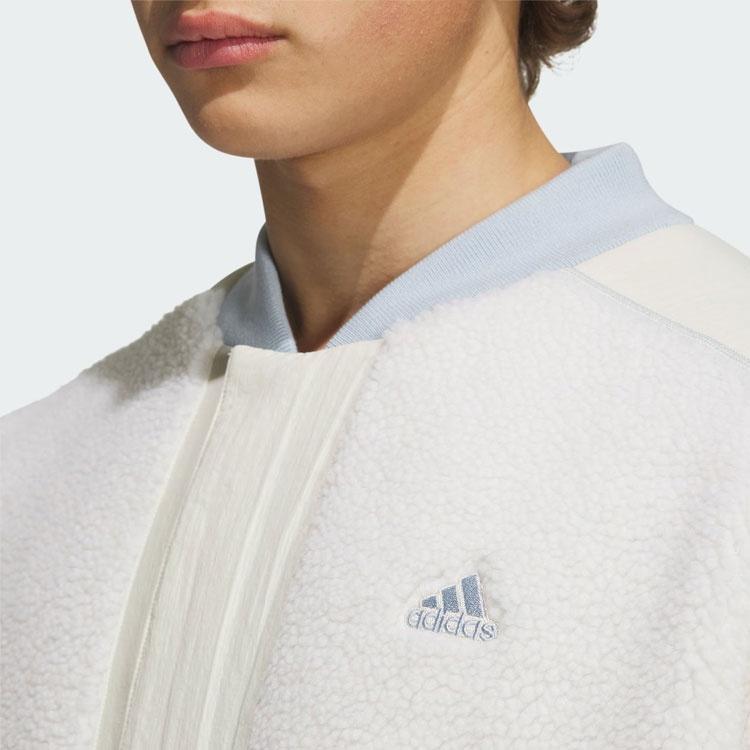 Adidas Velvet Jackets Men's Pink White Baseball Collar Thickened And Fleece Lined Unisex IL8917