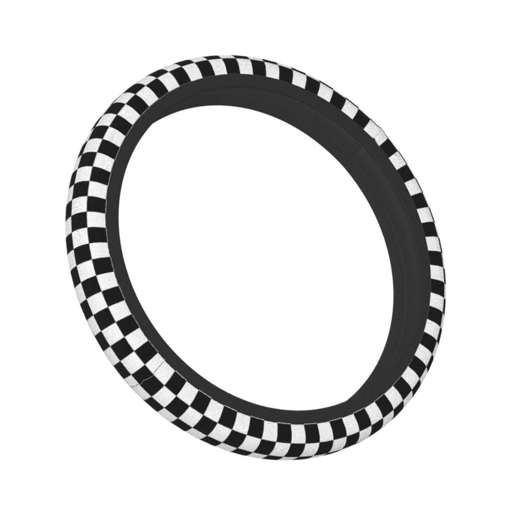 Da66jj Car Steering Wheel Cover Black White Lace Checkered Flag Car Steering Wheel Cover