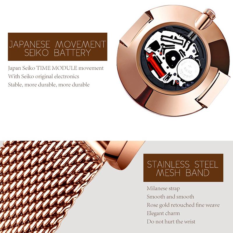 Original Design Women Watches Fashion Japan Quartz Movement Rose Gold Waterproof Wrist Watches Relogio Feminino