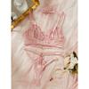 Floral Lace Lingerie Set, Mesh Unlined Bra & Heart Ring Linked Thong, Women's Sexy Lingerie & Underwear