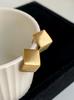 S Silver Needle Three-dimensional Square Brushed Metal Small Square Earrings Simple Design Sense of Moisture Cold Wind Niche Earrings