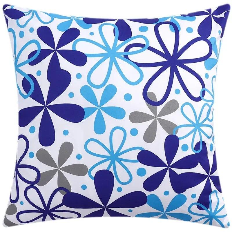 45x45cm Blue Floral Print Cushion Cover Geometric Stripe Throw Pillow  Sofa Office Seat Car   Home Decor