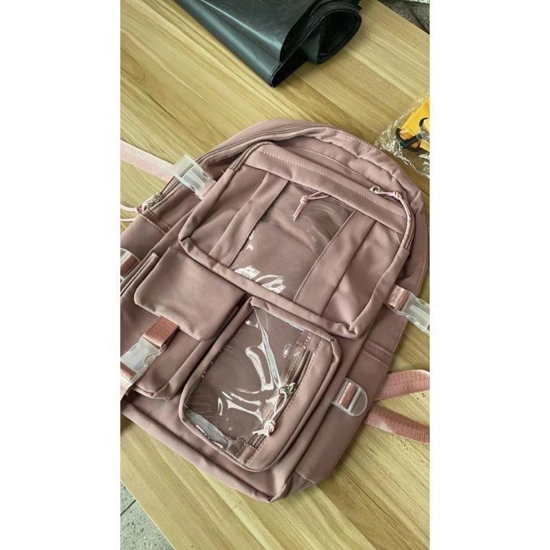 Backpacks Candy Color Sweet Cute School Bags Large Capacity Multi-pockets Water Proof Students College Korean Style(Without Toy Accessories)
