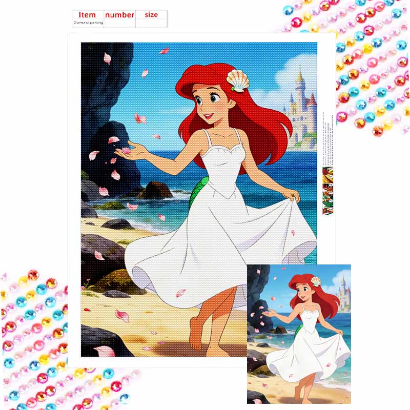 Disney Little Mermaid Ariel princess diamond art painting handmade diy kit home decoration Round 20x30cm