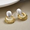 Vintage Fashion Round Stud Earrings, Sparkling Two-tone Metal Drop Earrings