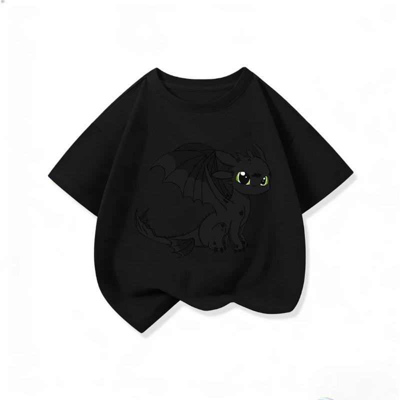 Cozy Kids Short Sleeve Tee Trendy Round Neck Adorable How To Train Your Dragon Pattern Cute Street Daily Wear 3 14