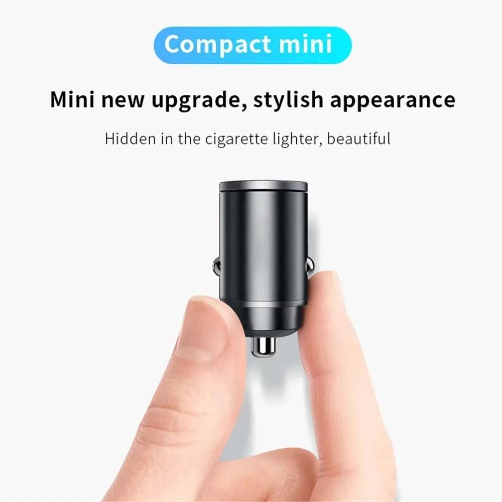 200W Metal Alloy Mini Car Charger Car USB Charger Super Fast Charging Dual Ports USB-A USB-C Hidden Phone Car Charger Adapter