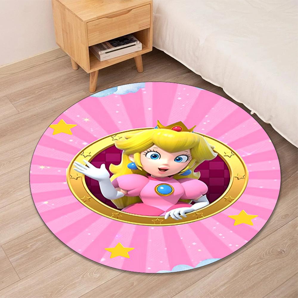 Princess Peach Printed Round Rug Carpet Chair Rug Area Rug Entryway Doormats,for Office Chair Living Room Bedroom Kitchen Room.