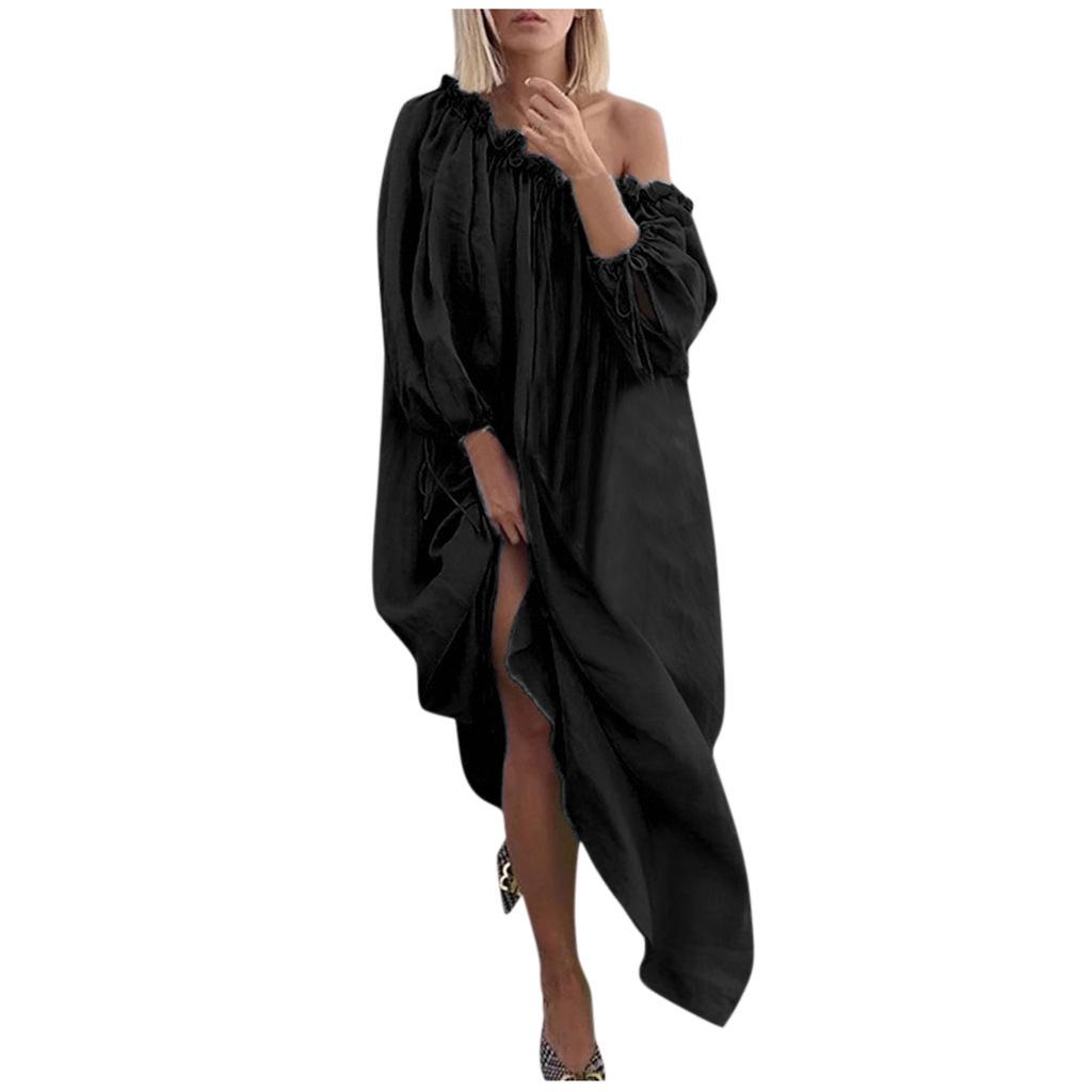 Women Casual Solid Color Plus Size Off Shoulder Dress Comfortable Breathable High Recognition Elegant Slimming Flattering Fit