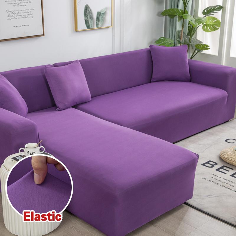 Solid Color Corner Sofa Cover Elastic Thin Fabric Sofa Covers for Living Room Pets L shape Sofa Need Order 2 pieces Slipcover