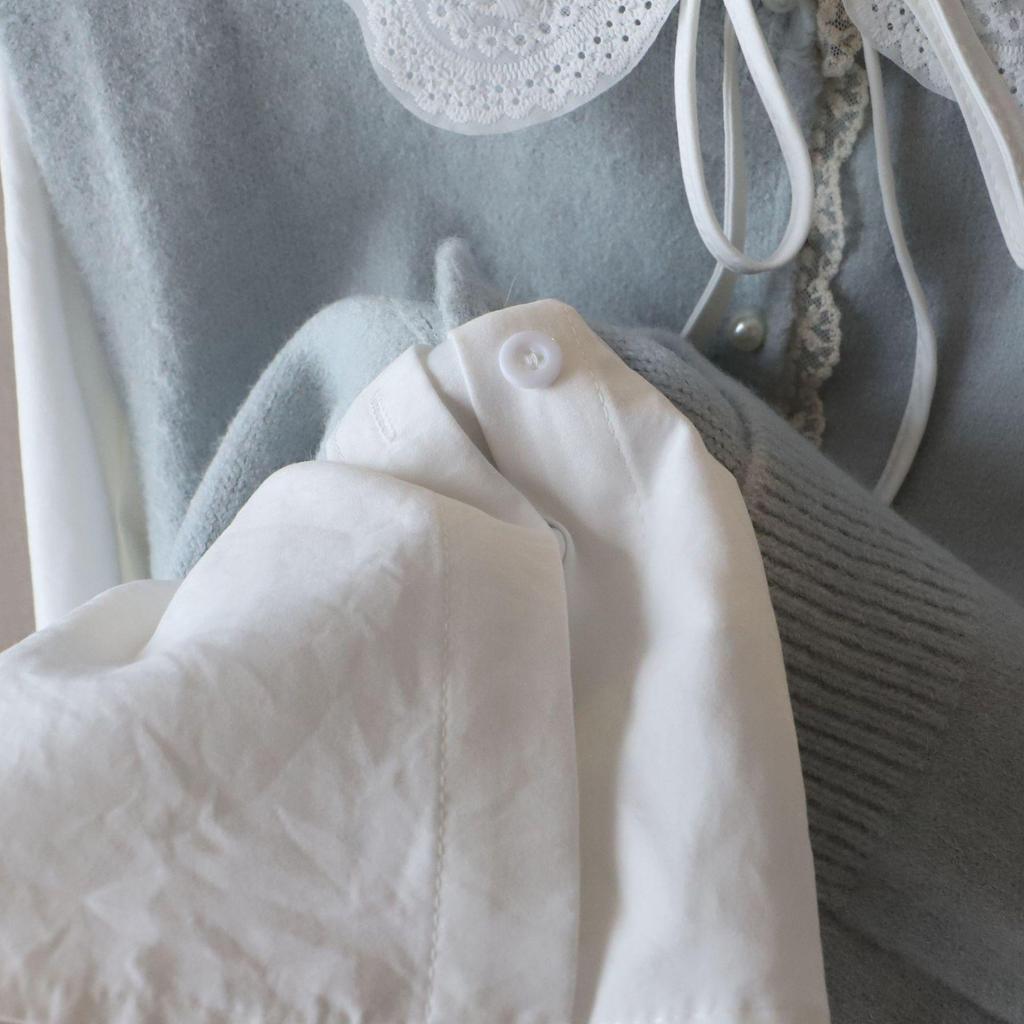 Bi Zheng 2025 Spring Korean Peter Pan Collar Lace Shirt & Knitted Vest 2-Piece Set for Women