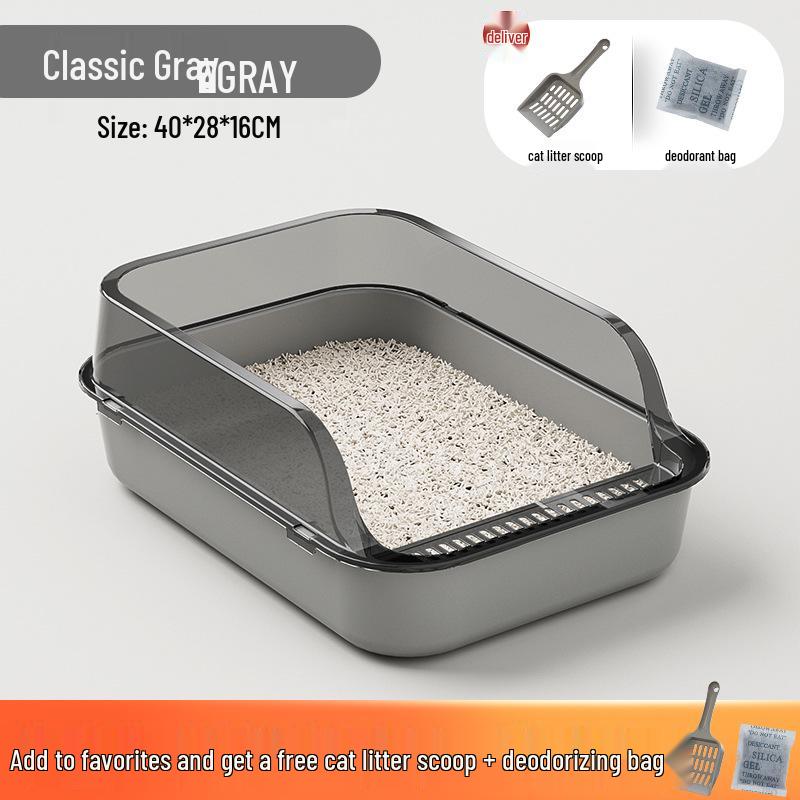 Extra Large Semi-Enclosed Anti-Splash Cat Litter Box - Double Layer Kitten Toilet Essentials Includes Shovel + Deodorizing Charcoal Bag