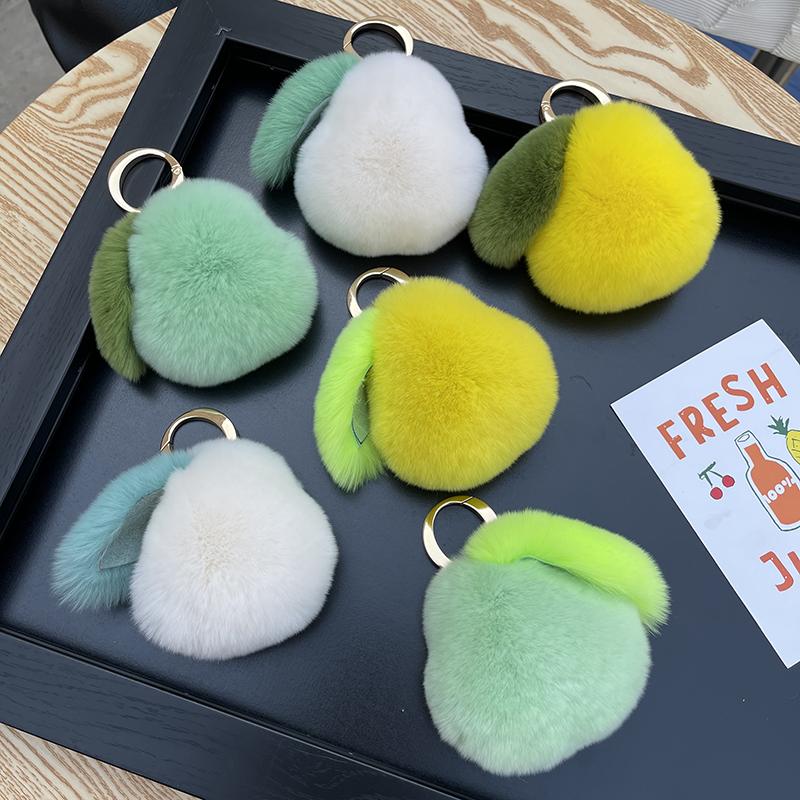 Fashion Cute 10cm Faux Rex Rabbit Fur Ball Pear Keychain Women Bag Key Chain Men Car Keyring Wedding Trinket Girl Party Gift