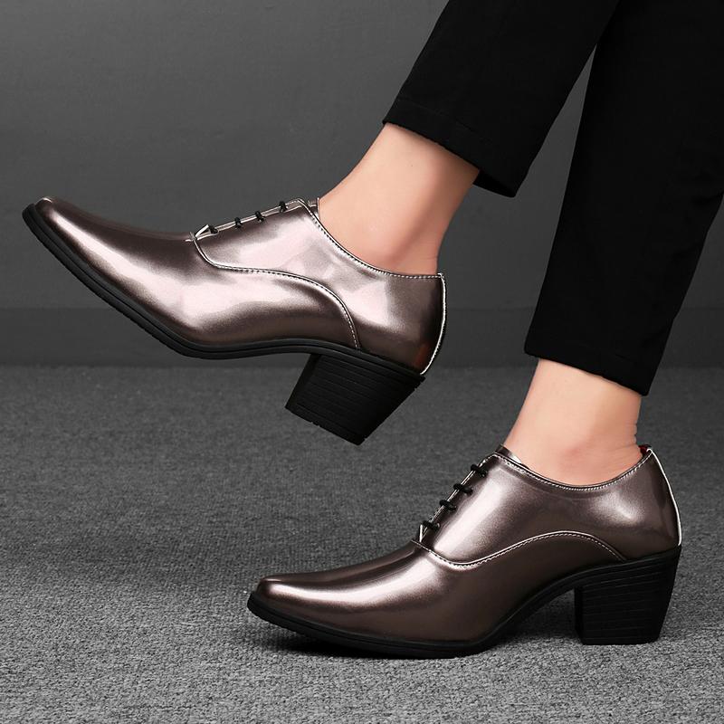 Men High Heels Silver Derby Wedding Dress Dance Business Gold Elevator Shoes Height Increase Tuxedo Prom Blazers Shoes Plus Size